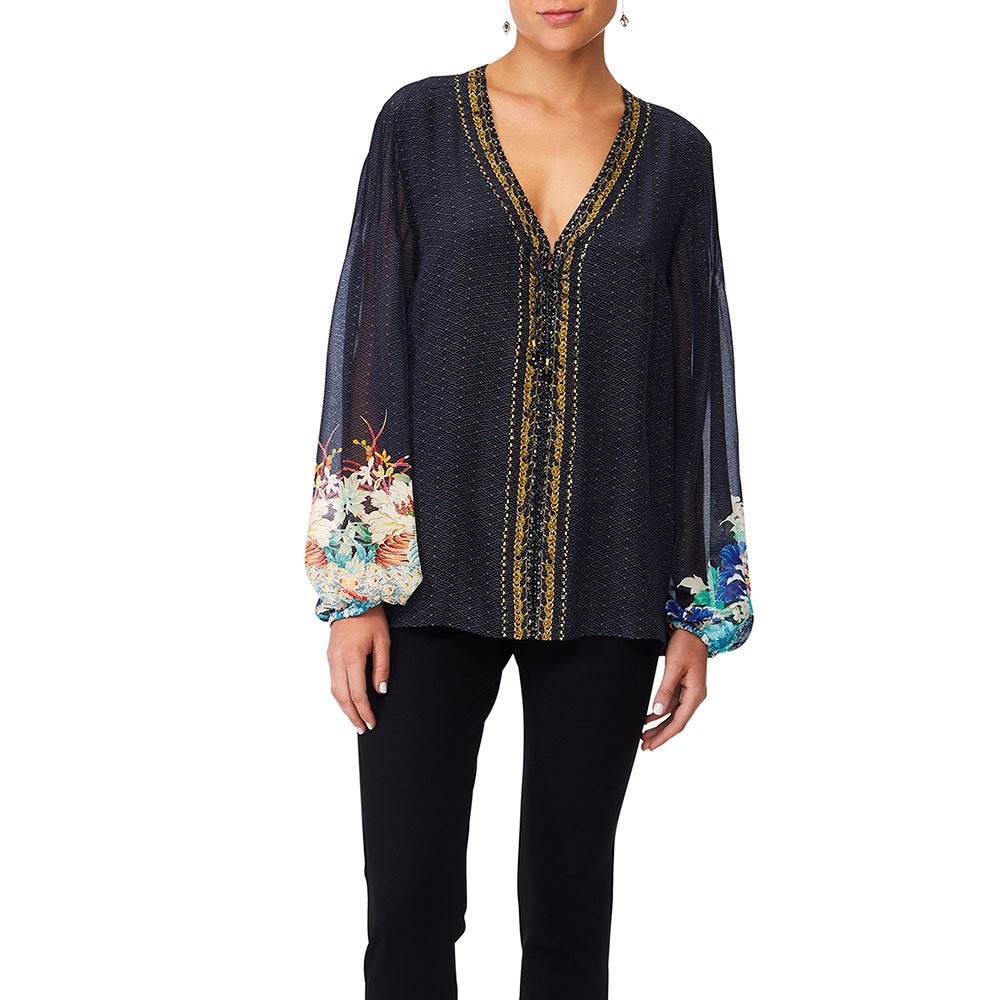 Camilla S Navy & Swarovski embellished Peasant Blouse, lacing “up all night”
